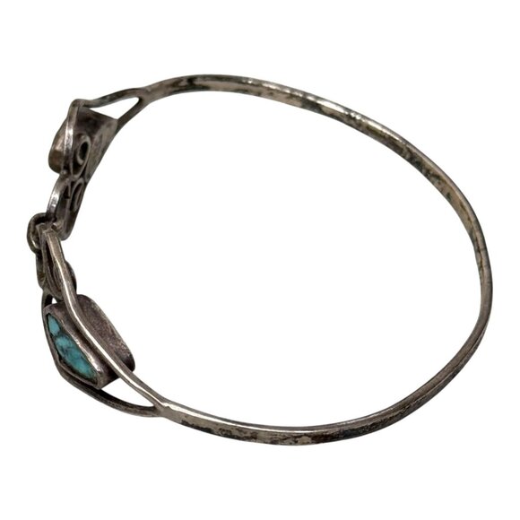 Vintage Mexican Sterling Silver Turquoise Cuff Bracelet Scroll Bangle Southwest - Picture 6 of 8